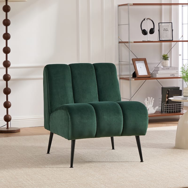 24.4" Wide Modern Upholstered Armless Chair With Black Metal Legs,Accent Chair
