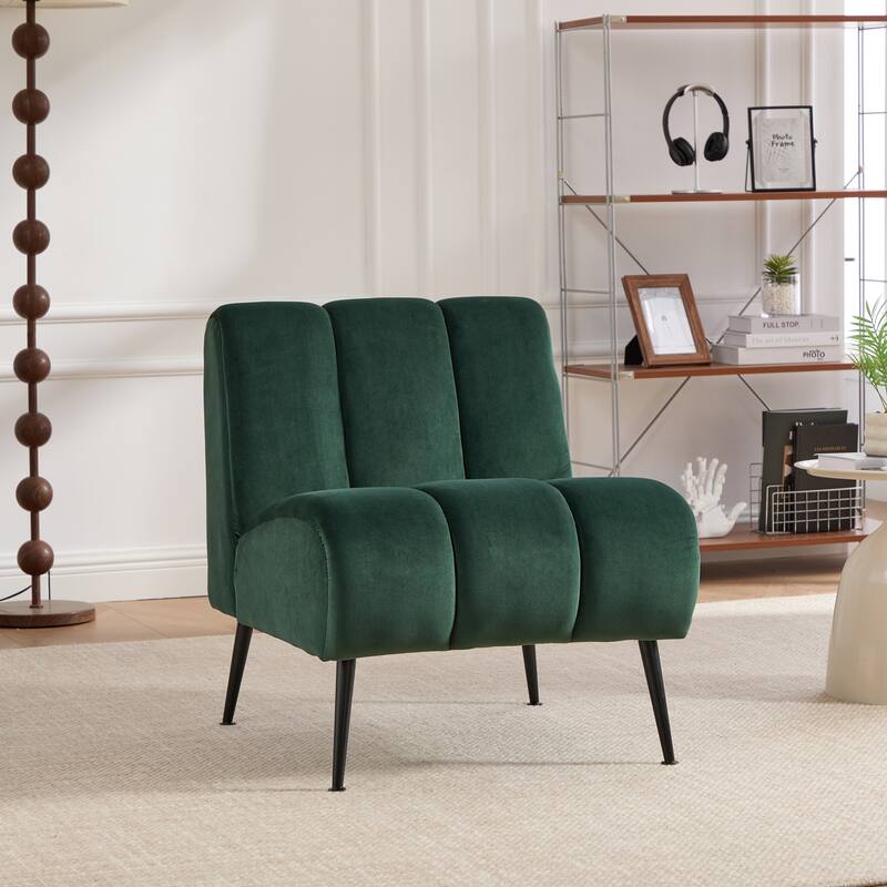 Modern Upholstered Armless Chair with Metal Legs, Green Velvet Accent Chair Side Chair Reading Chair Reception Chair