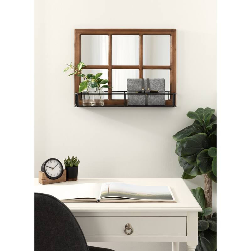 Kate and Laurel Jackson Distressed Wood Windowpane Mirror w/MetalShelf