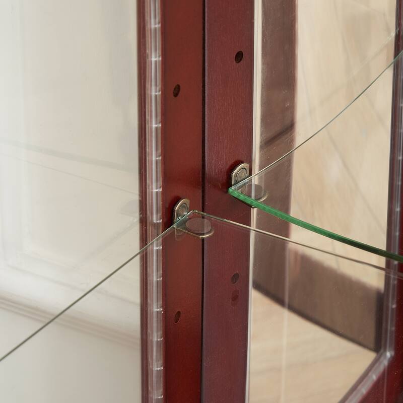 Lighted Curio Display Cabinet with Tempered Glass Doors, Curio Cabinet with Adjustable Shelves & Mirrored Back Panel