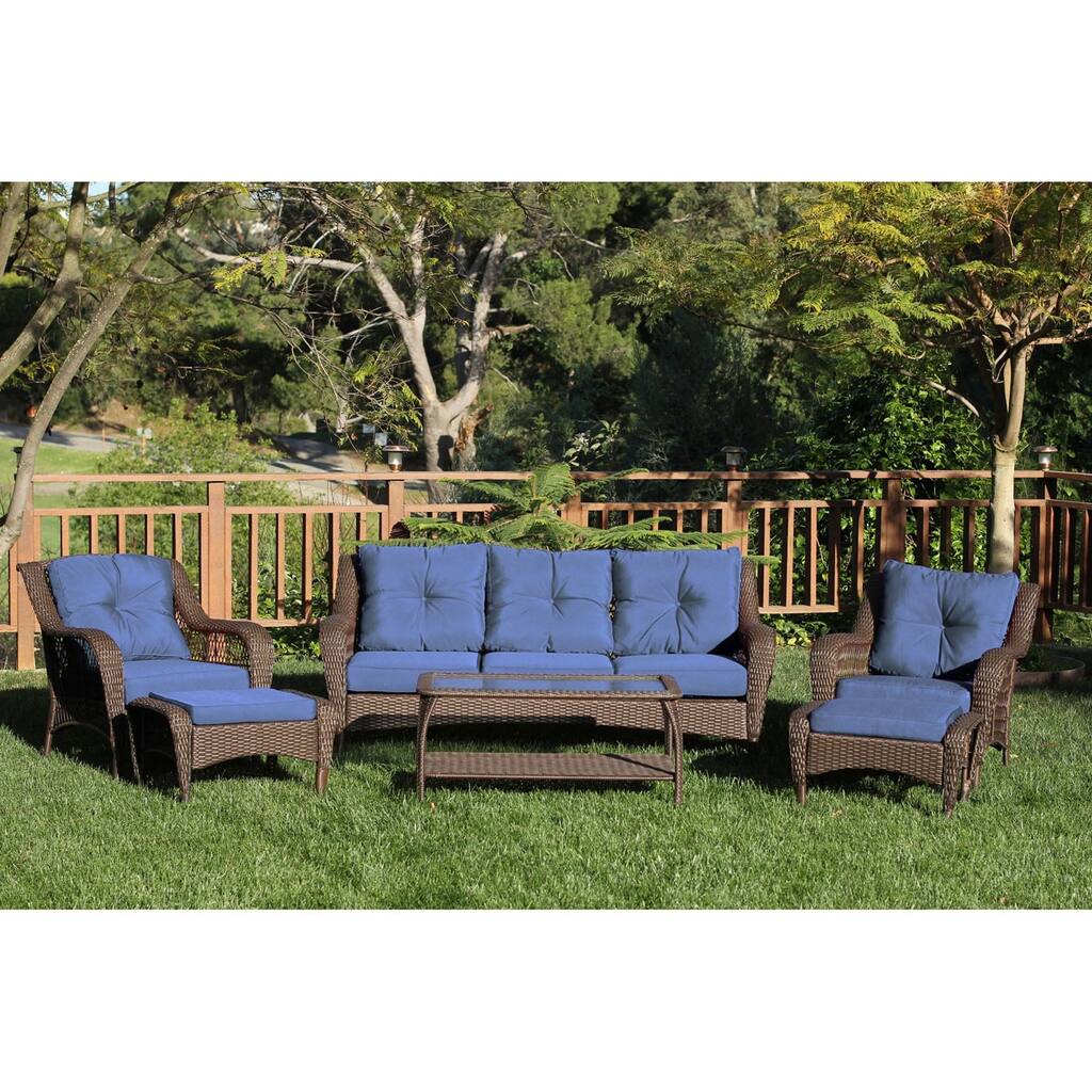 6-piece Resin Wicker Patio Furniture Conversation Set with High Back