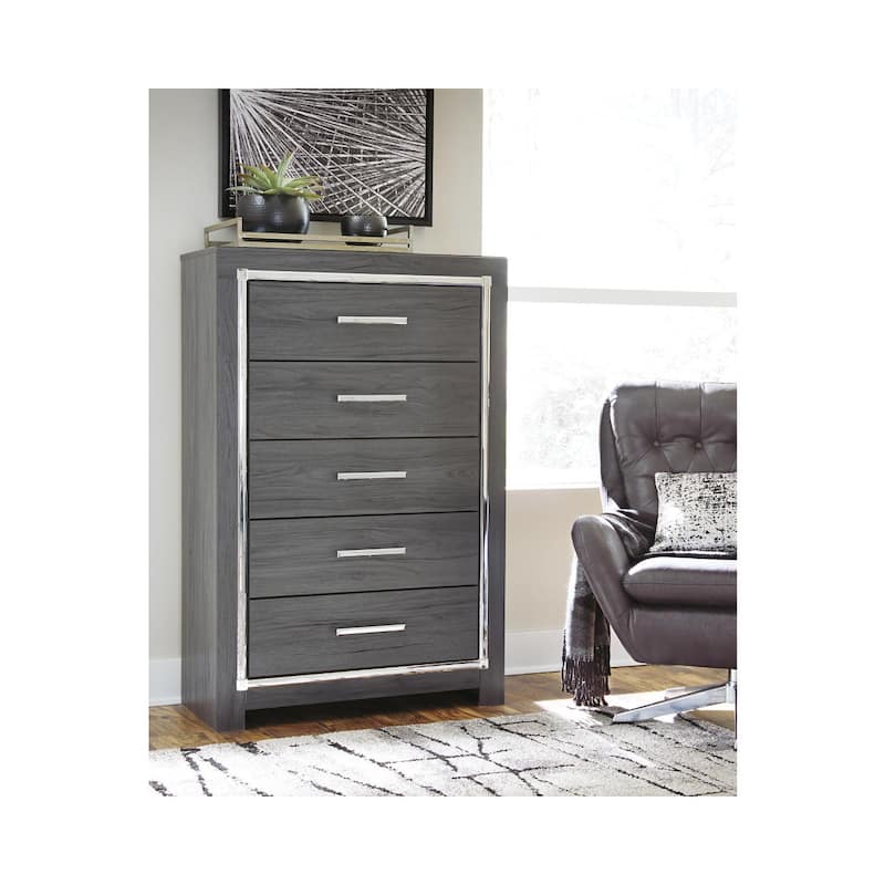 Lodanna Five Drawer Chest - Contemporary Style - Gray - Gray - 5-drawer