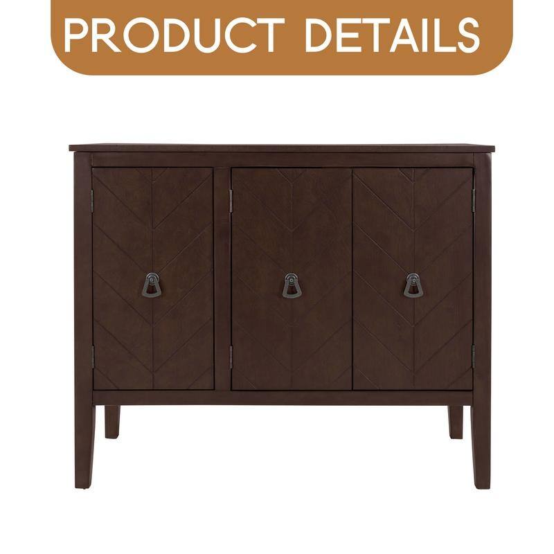 Adjustable Shelf Storage Sideboard with 3 Retro Metal Handles and 4 Pinewood Legs, for Entryway