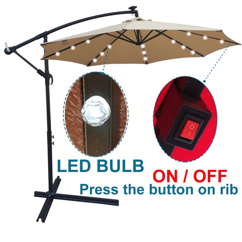 Tan 10 ft Outdoor Patio Umbrella Solar Powered LED Lighted