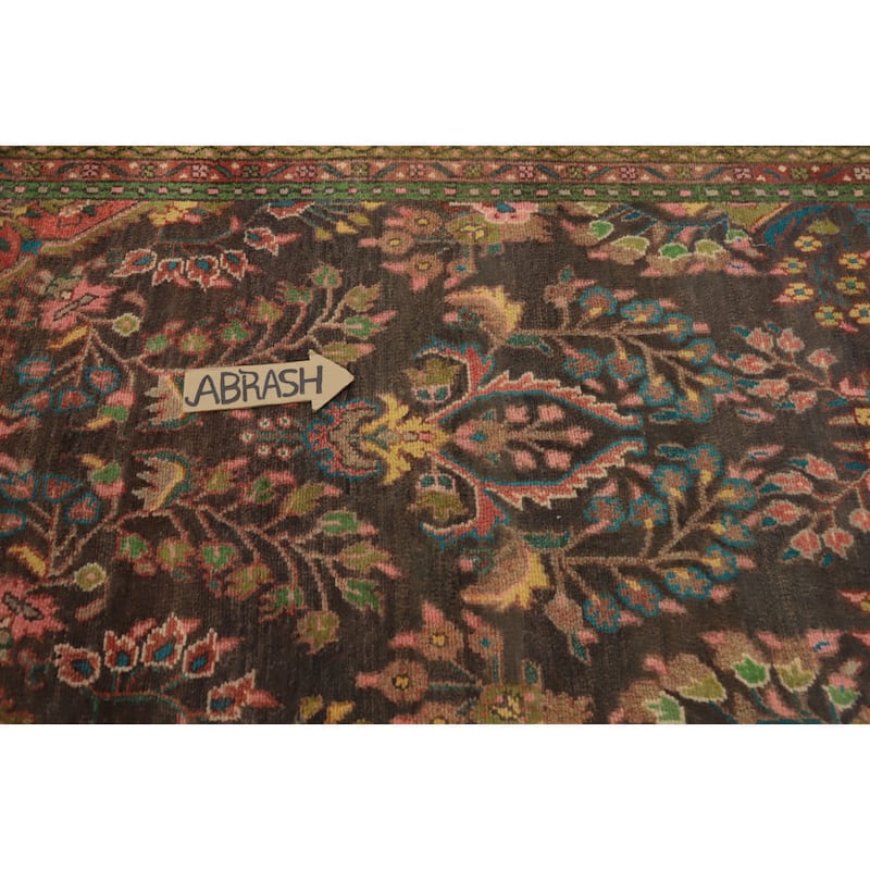 Hand Knotted Oriental 100% Wool Carpet Traditional Floral Greys & Charcoal Hamedan Runner Rug - 9' 11'' X 3' 7''