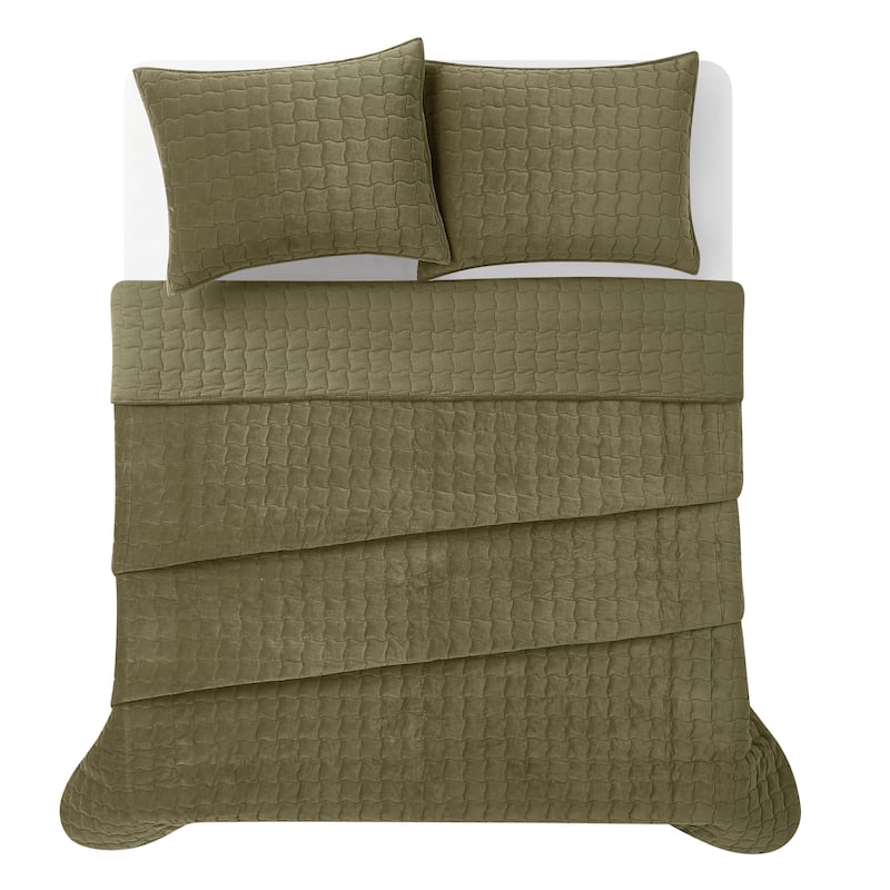 Brooklyn Loom Matte Cotton Velvet Wavy Square Quilt Set