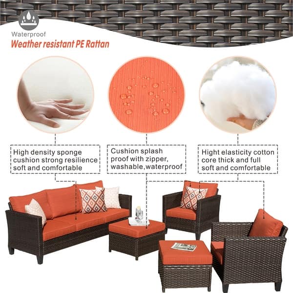 Shop Ovios Patio Furniture Outdoor Furniture Sets High Back Wicker Furniture Sectional 5 Pieces Set Overstock 30892670