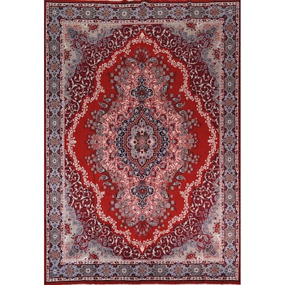 Red Kashan Turkish Area Rug Machine Made Floral Carpet - 9'7" x 12'7"