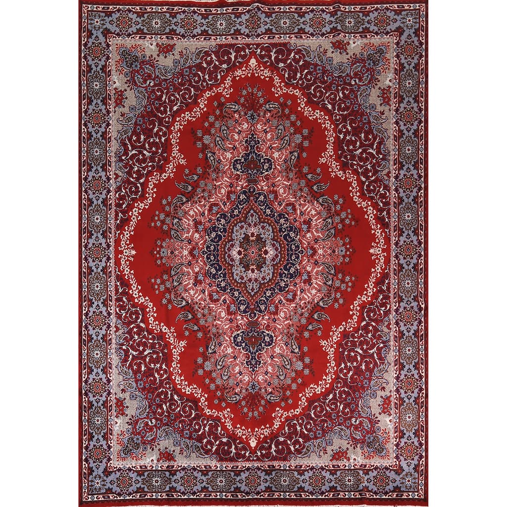 Red Kashan Turkish Area Rug Machine Made Floral Carpet - 9'7" x 12'7"