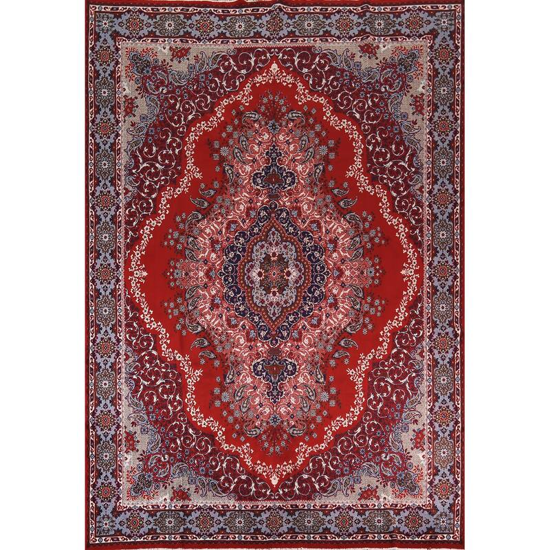 Red Kashan Turkish Area Rug Machine Made Floral Carpet - 9'7" x 12'7"