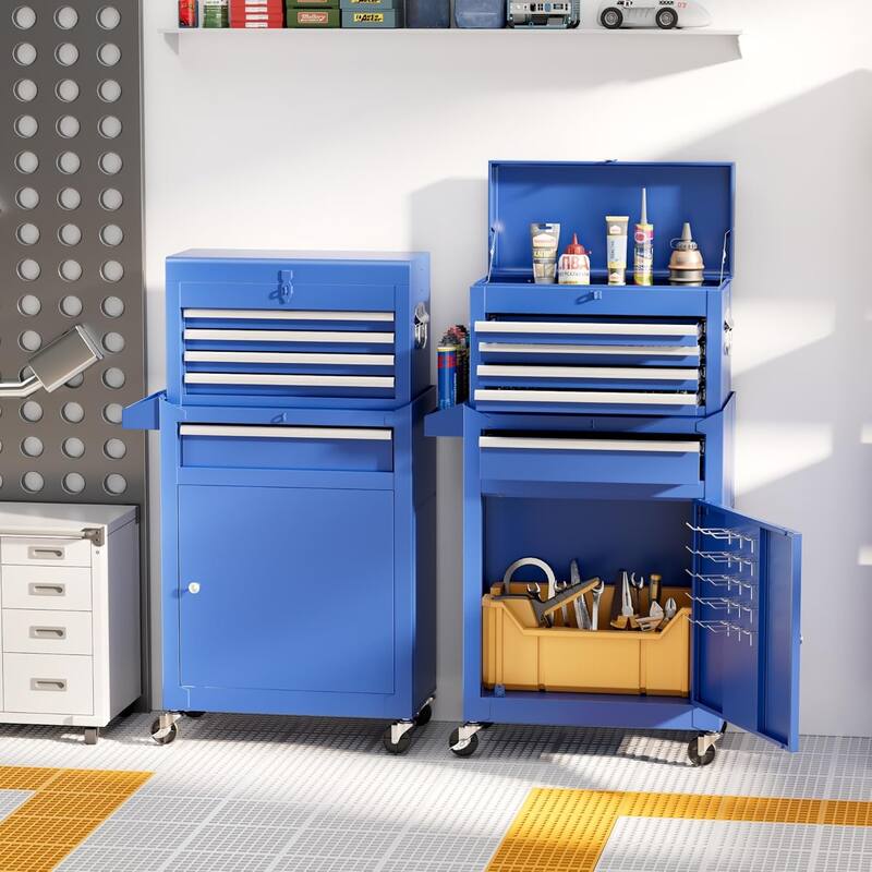 5 Drawer 2 in 1 Rolling Tool Chest Storage Box Garage Rolling Cabinet with Detachable Top Tool Box and Universal Lockable Wheels