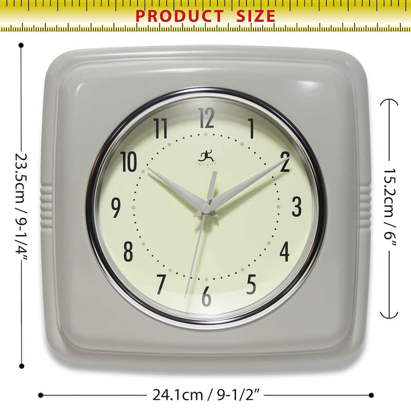 Infinity Instruments Retro 9.25-inch Square Wall Clock - 9.25 x 1.875 x 9.5
