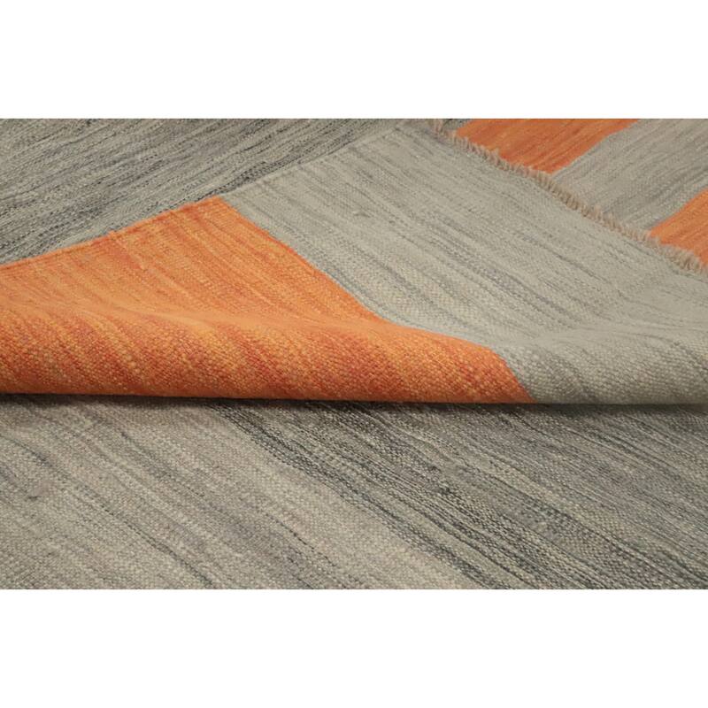 Hand Woven Oriental 100% Wool Carpet Southwestern Tribal Greys & Charcoal Kilim Area Rug - 13' 0'' X 9' 11''