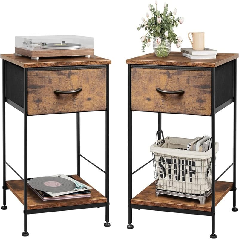 Nightstand Set of 2 - Rustic Brown Wood Grain Print