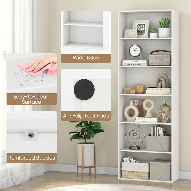 Gymax 6-Tier Bookshelf 70'' Tall Wooden Freestanding Storage Organizer