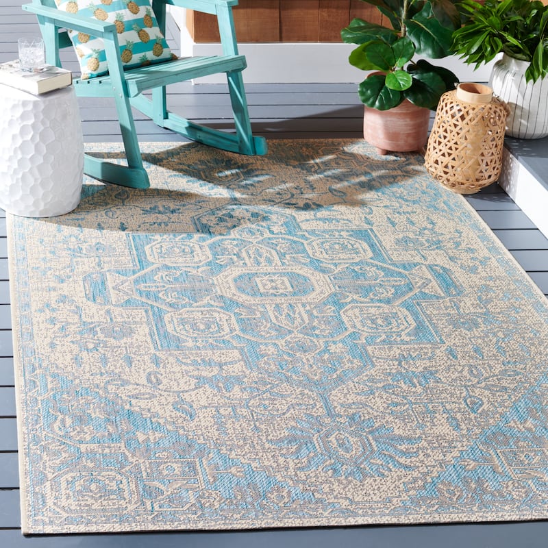 SAFAVIEH Beach House Caoimhe Indoor/ Outdoor Patio Backyard Rug - 3' x 5' - Aqua/Cream