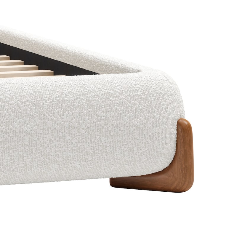 HomeRoots Ivory Solid Wood And Boucle Queen Bed Frame