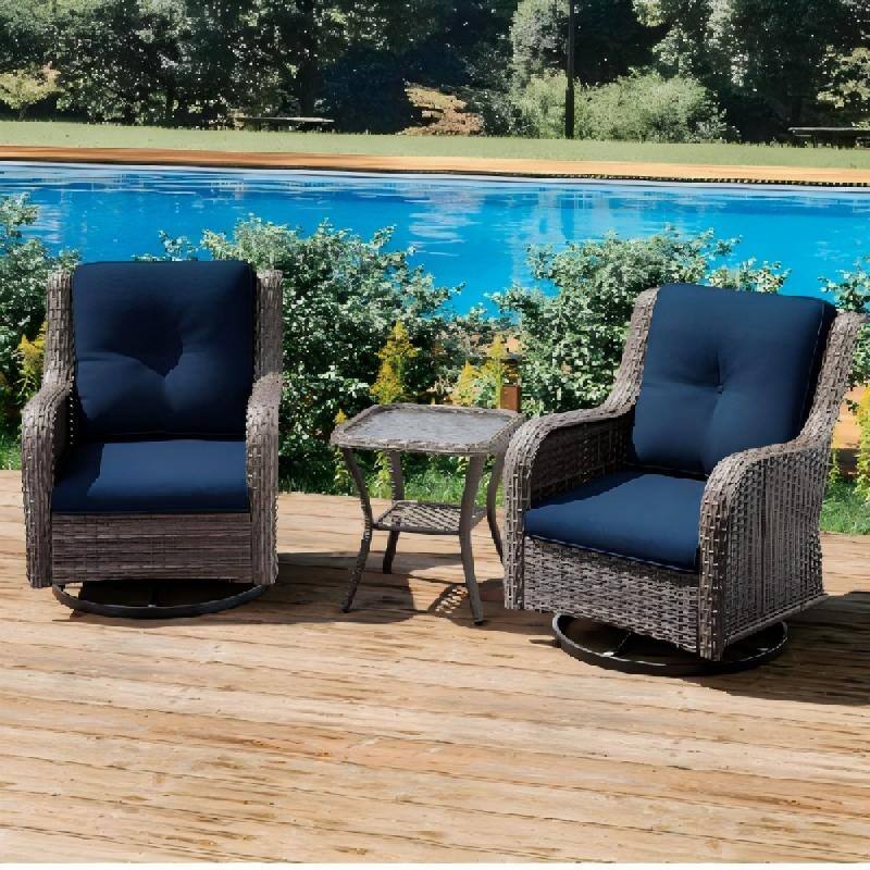 3-Piece Outdoor Sectional Wicker Hang Gliding Chairs Conversation Sets