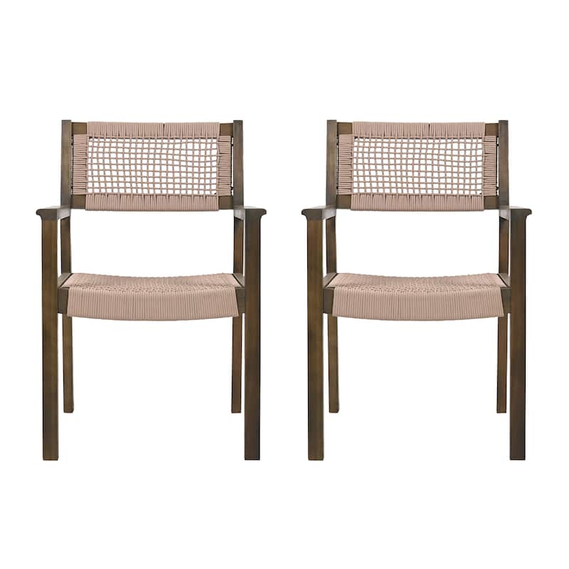 Roomfitters Outdoor Dining Armchairs Set of 2, Wood and Woven Rope Design, Patio Seating with Rustic Charm