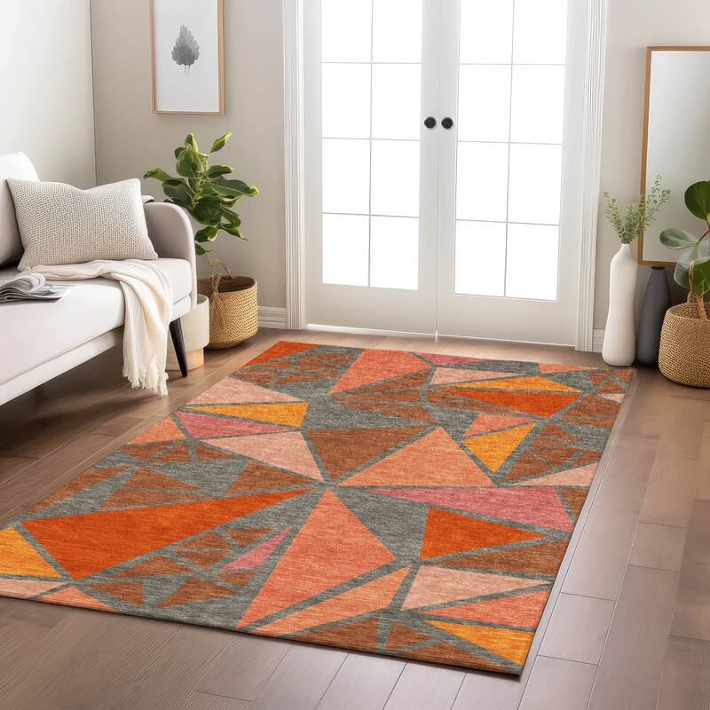 Machine Washable Indoor/ Outdoor Abstract Mosaic Chantille Rug