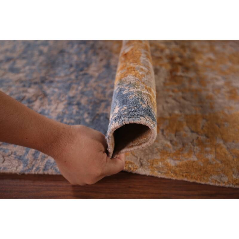 Contemporary Colorful Abstract Area Rug Handmade Wool Carpet - 7'10" X 9'11"