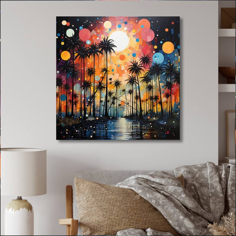 Designart "Palm Trees Colorful Pointillism I" Floral Wall Art Living Room