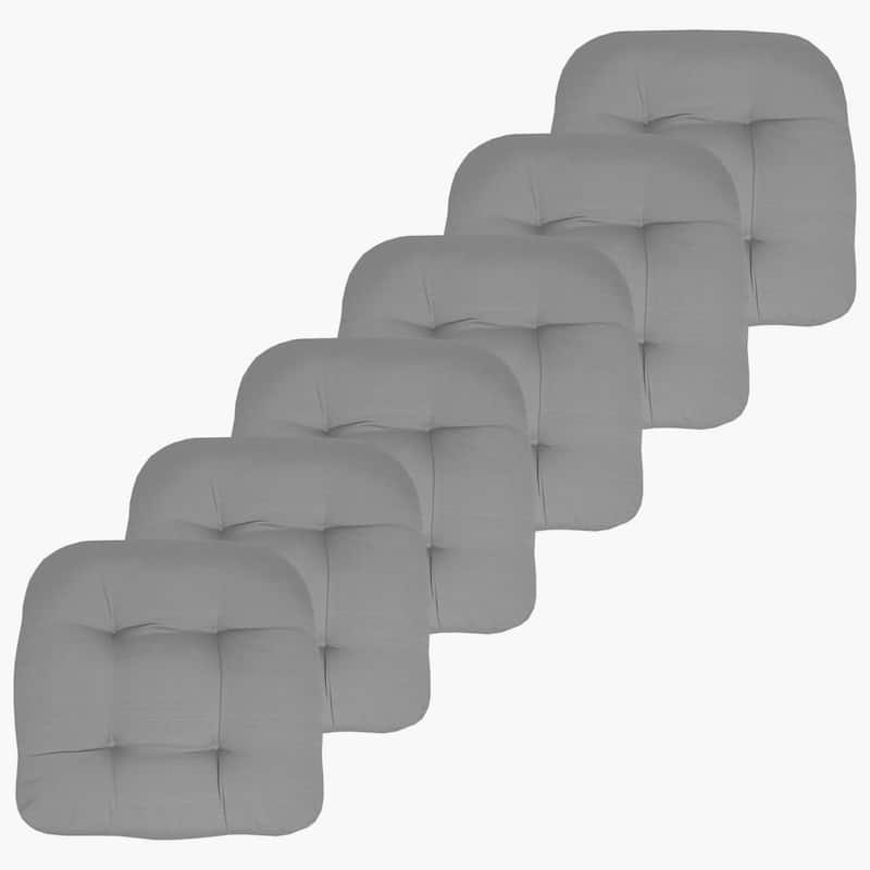 Sweet Home Collection Patio Cushions Outdoor Chair Pads Thick Fiber Fill Tufted 19" x 19" - Set of 6 - Silver