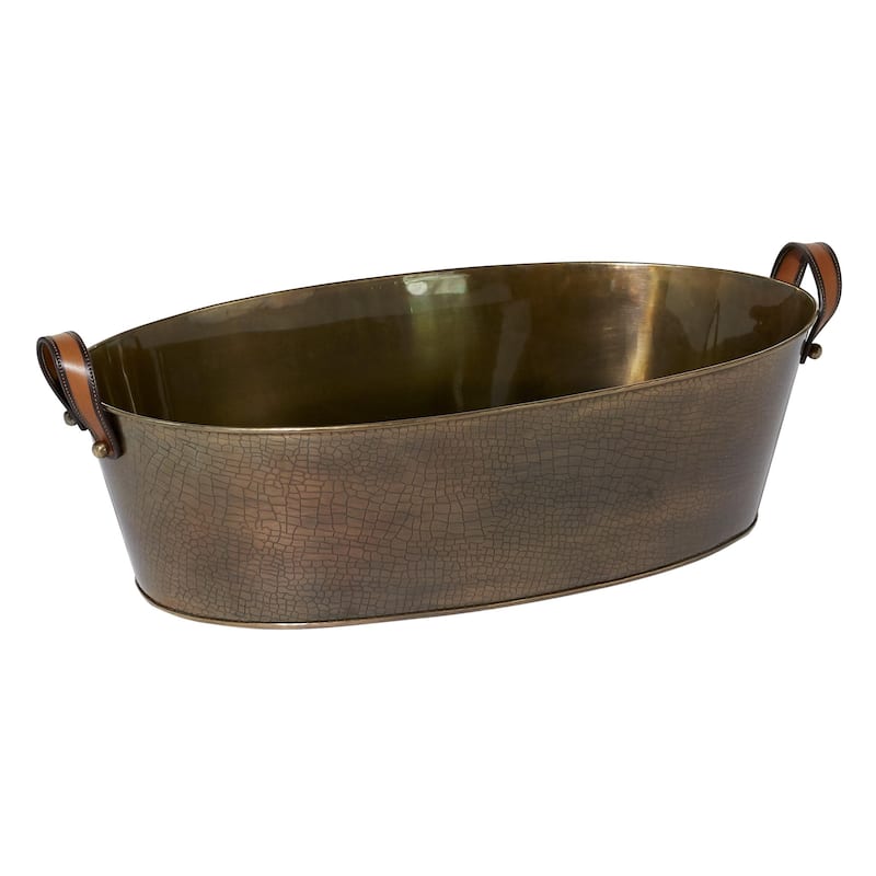 Stainless Steel Metal Ice Bucket with Leather Strap Handles - Bronze - Roche River Decor
