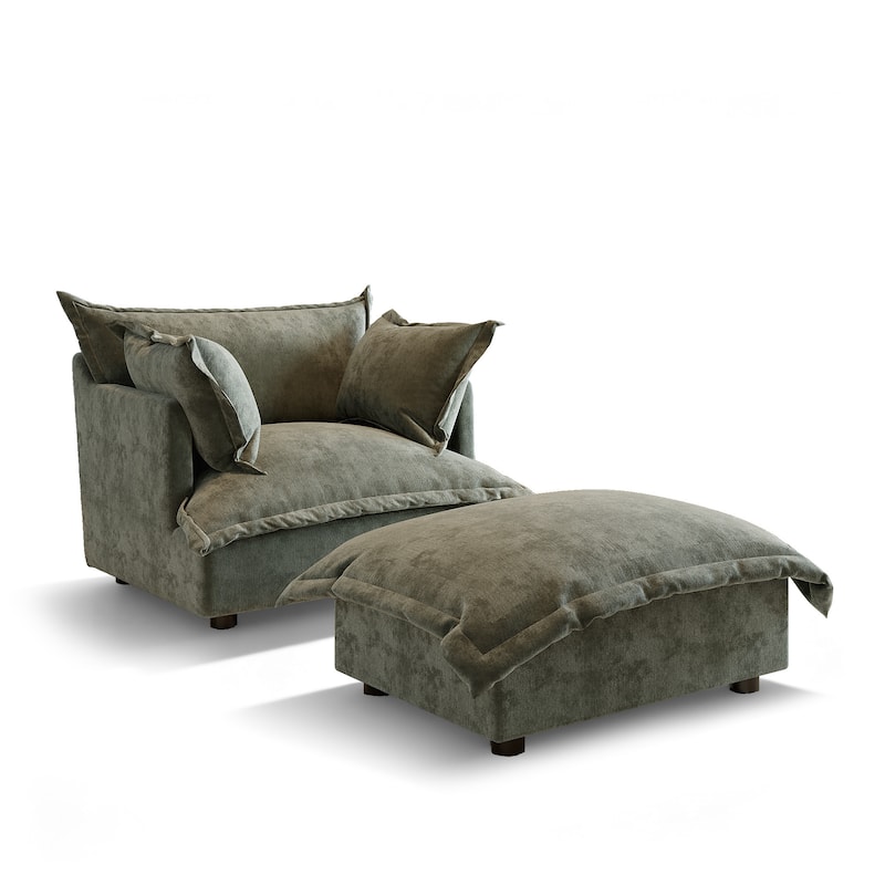 39"W Oversized Chenille Comfy Cloud Chaise Lounge with Ottoman