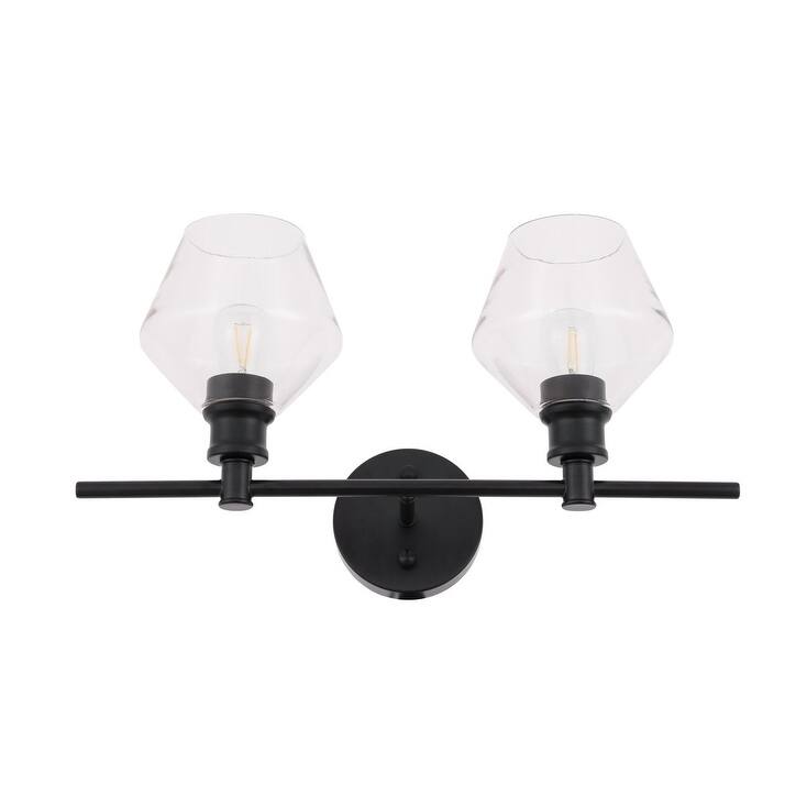 Gerald 2-Light Wall Sconce - 19.1/10.2 - 19.1/10.2 - Black/Clear