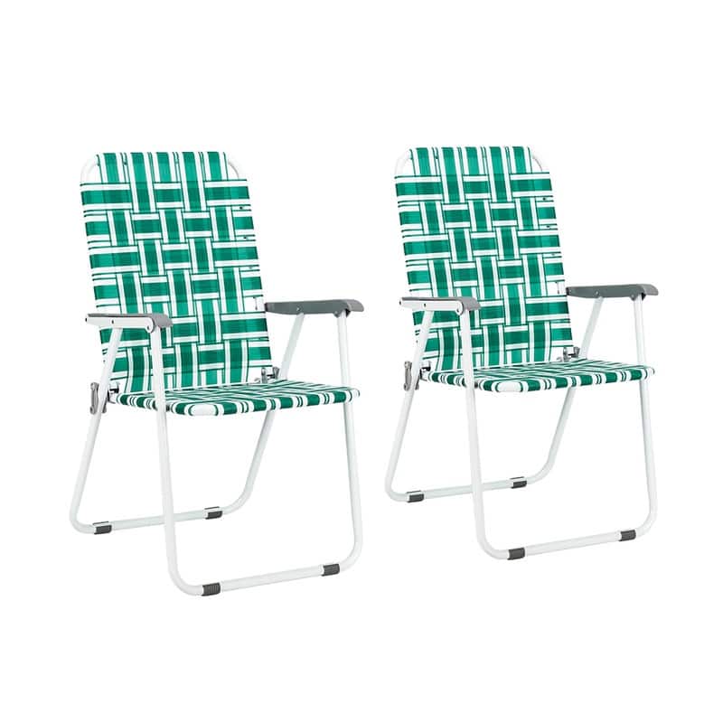 2 pcs Steel Tube Folding Beach Chair Bearing 120kg - Green - Set of 2