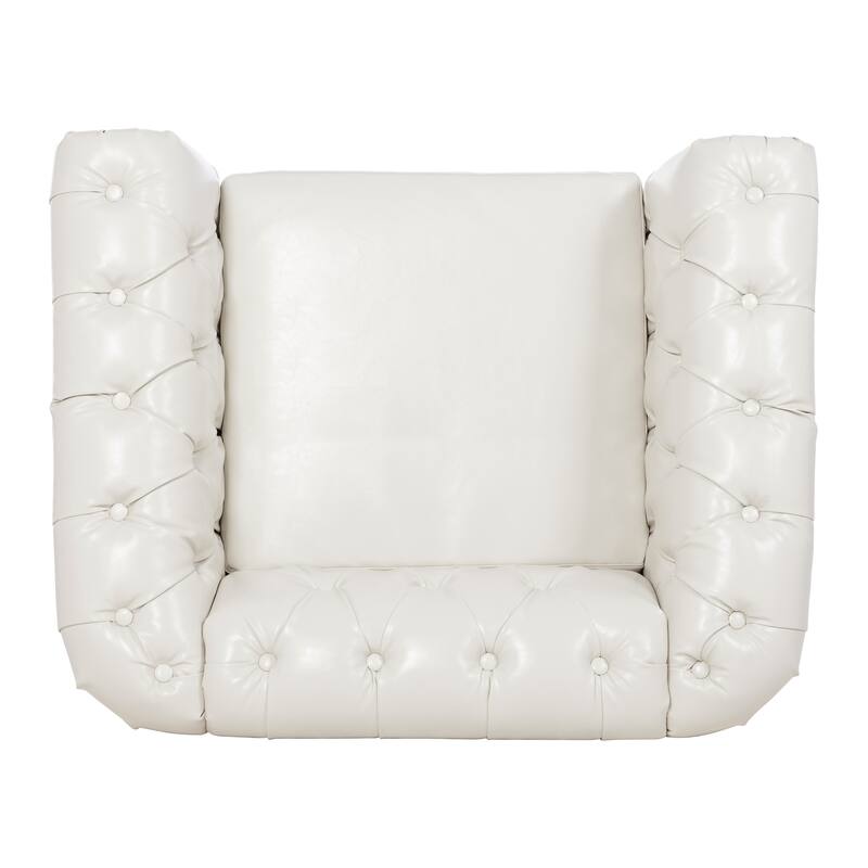Classically Elegant 84.65" Three-Seater Rolled Arm Chesterfield Sofa in PU Leather - Sturdy Birch Legs, Soft Upholstery