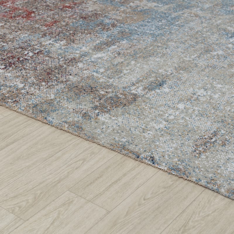 Trellis Beige, Rose, Brown, Blue and Red Abstract Indoor/Outdoor Rug
