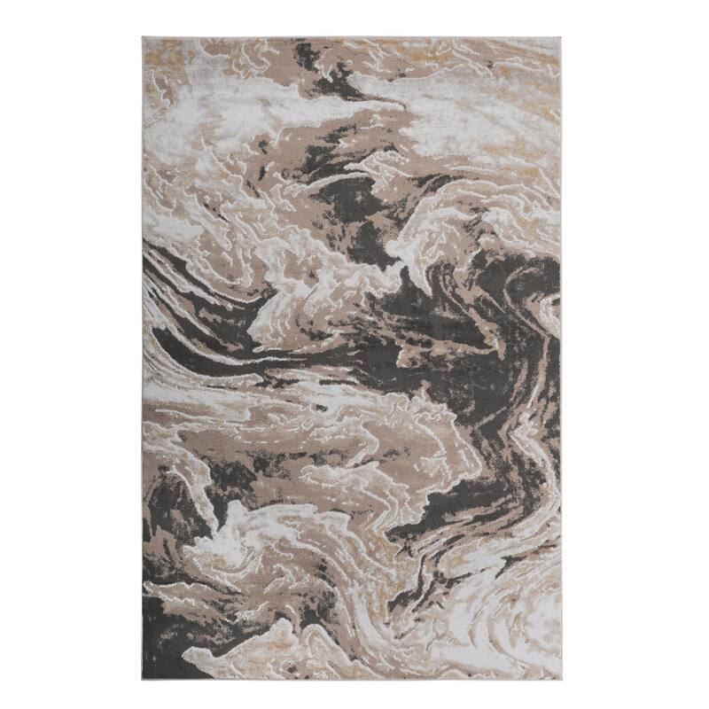 LOOM & LUXE Collection Abstract Non-Shedding Area Rug - 90" D x 63" W x 0.28" H - Light Brown