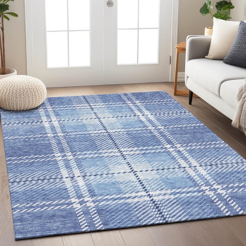 Machine Washable Indoor/ Outdoor Chantille Plaid Cozy Rug