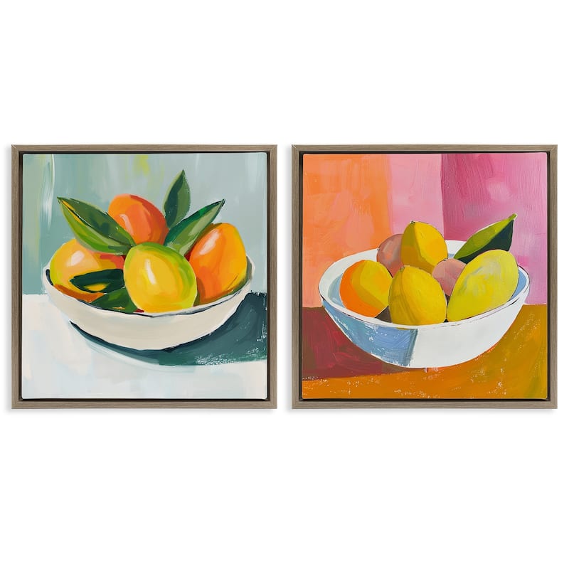 Stupell Fresh Fruits in Bowl Framed Floater Canvas Wall Art Design By Walker Noble (Set of 2) - 25 x 25 - Brown