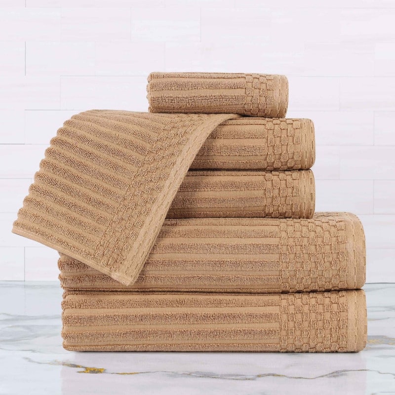 Superior Soho Ribbed Cotton 6-Piece Assorted Towel Set - Coffee
