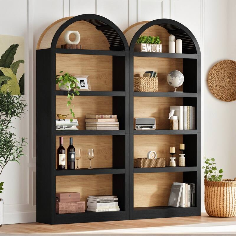 Farmhouse 68.8" Tall Freestanding Bookshelves Set of 2, 5-Tier Display Bookcase Arched Top for Living Room, Bedroom, Home Office