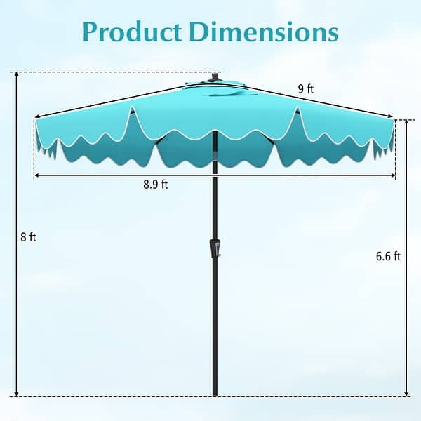 dimension image slide 2 of 3, Large 9x8 Feet Polyester Fabric Outdoor Patio Umbrella with Wind Vent and Push Button Tilt Crank Handle