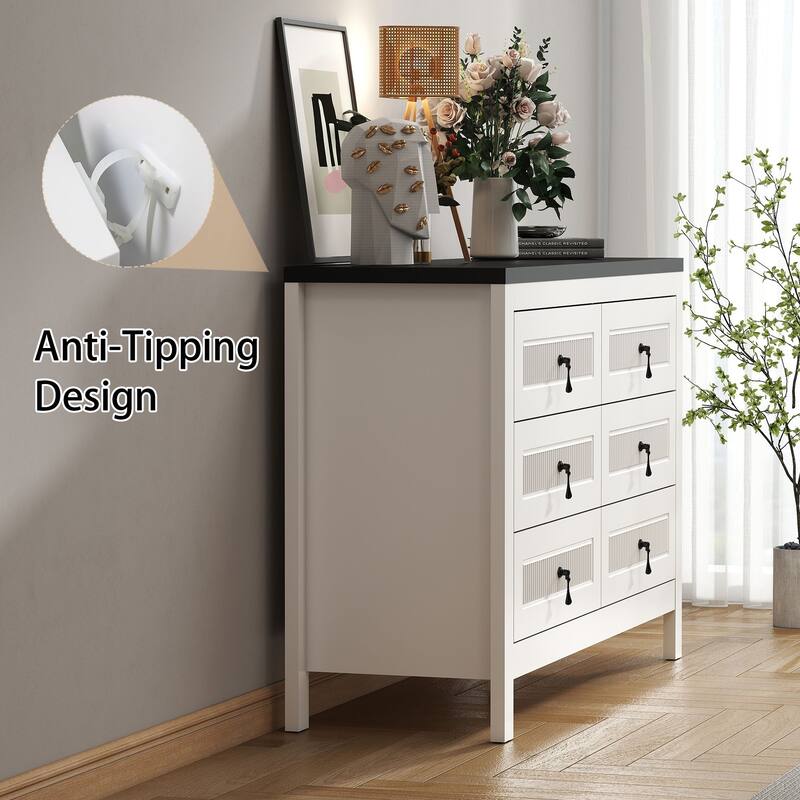 Wood 6 Drawer Dresser, Chest Of Drawers Cabinet, TV Stand for Bedroom, Livingroom and Enterway