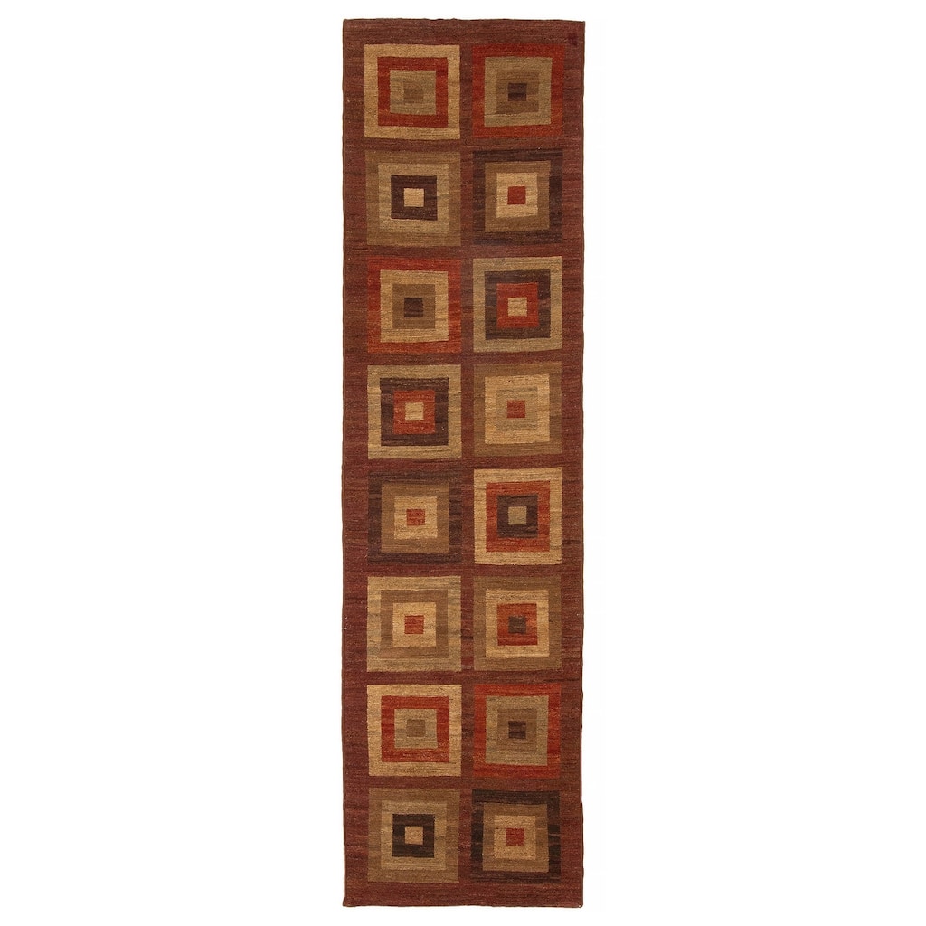 ECARPETGALLERY Flat-Weave Natural Burgundy Wool Tapestry Kilim - 2'7 x 7'10