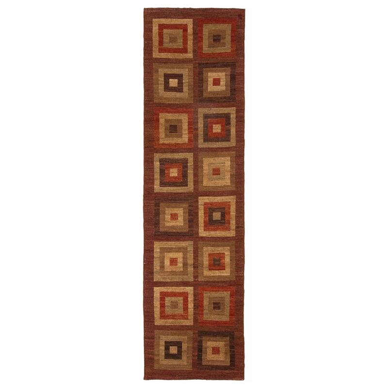 ECARPETGALLERY Flat-Weave Natural Burgundy Wool Tapestry Kilim - 2'7 x 7'10 - Burgundy - 2'7 x 7'10