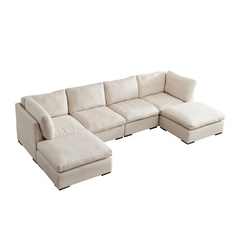 Two Seater Modular Sectional Sofa Linen Fabric Sofa Couch with Ottoman,  Seat Cushion and Back Cushion Removable and Washable - Yahoo Shopping