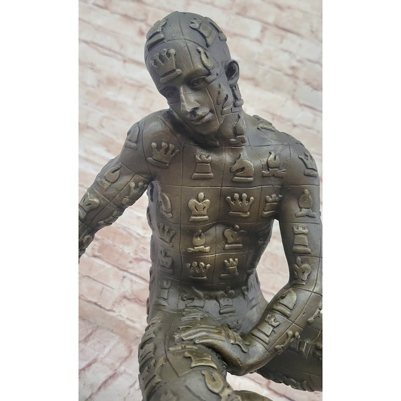 Man With Chess Figures Outfit Bronze Metal Statue Sculpture Figurine Salvador Dali 17 Inches