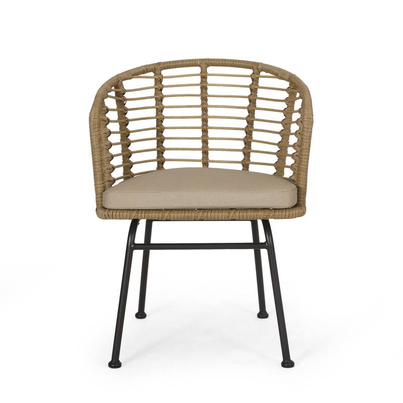 Randy Outdoor Wicker Chairs w/ Water-resistant Cushions (Set of 2) by Christopher Knight Home - 22.25" L x 22.75" W x 30.00" H
