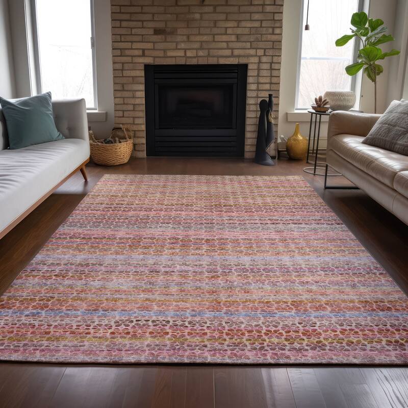 Machine Washable Indoor/Outdoor Transitional Striped Chantille Rug