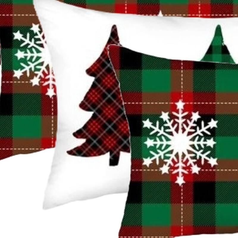 HomeRoots Set of 2 Christmas Plaid Lumbar Decorative Pillow Covers