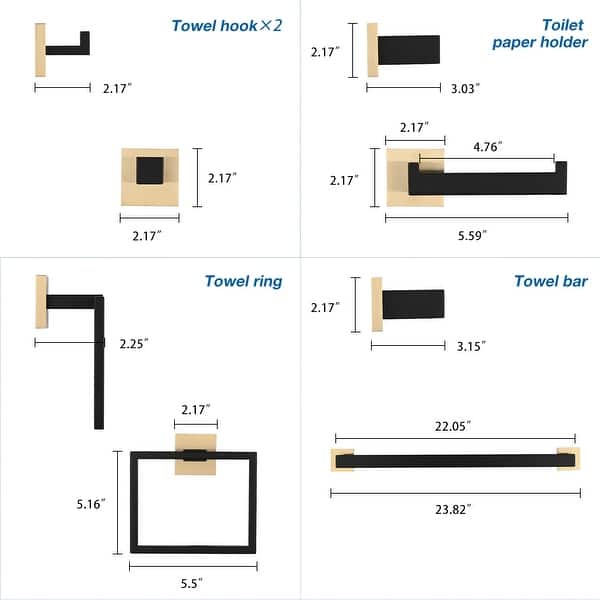 dimension image slide 3 of 5, PROOX 5 Piece Bathroom Hardware Sets