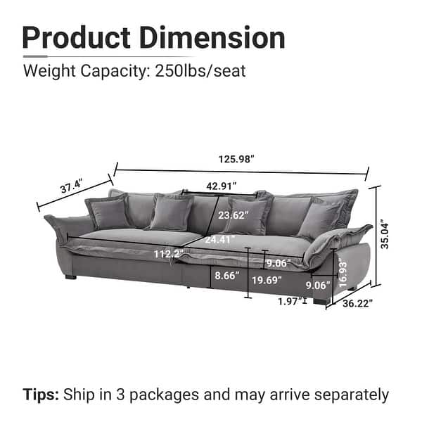 dimension image slide 0 of 3, 126" Velvet Sectional Sofa,Modular 3-Piece with Storage Removable Cushions