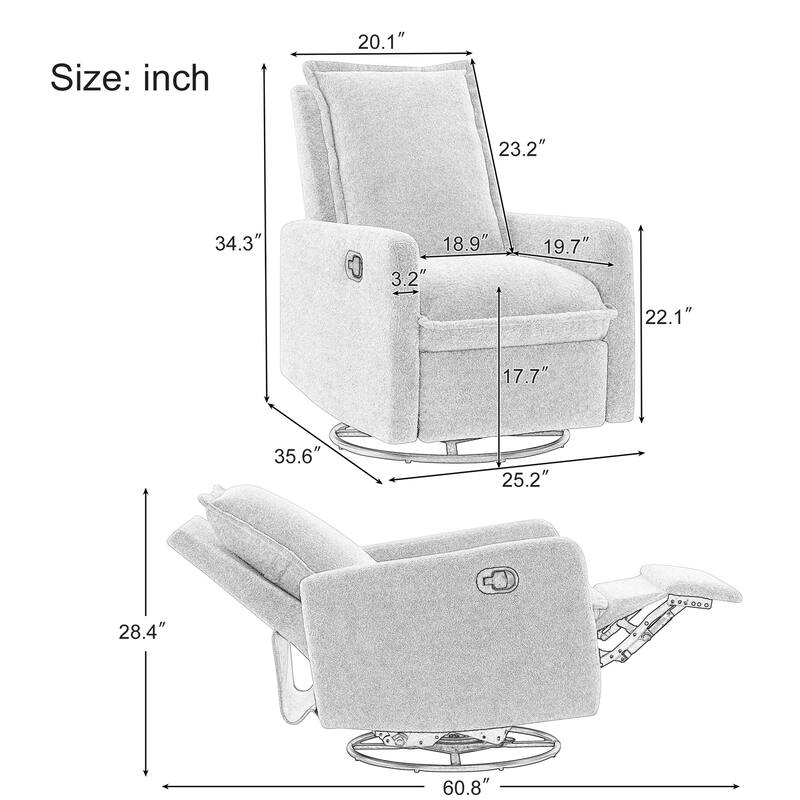 Modern Upholstered Rocker Nursery Chair Plush Seating Glider Swivel Recliner Chair